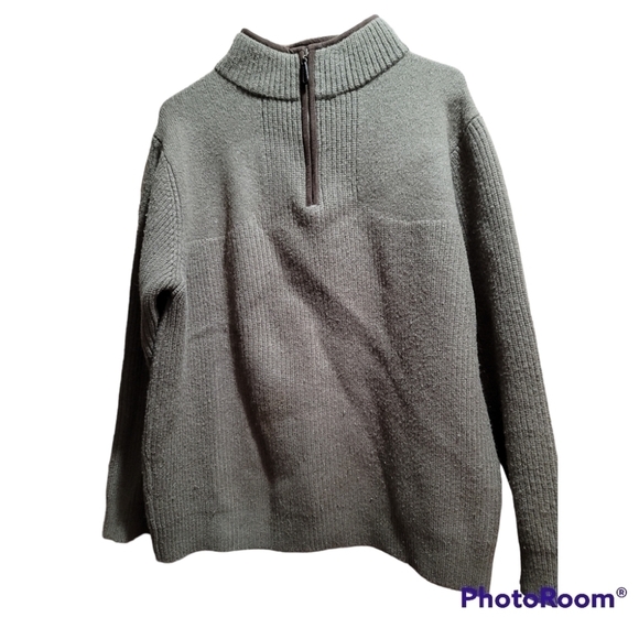 L.L. Bean Merino Lambswool Heavy Sweater Large Tall Green Quarter Zip - Picture 1 of 8